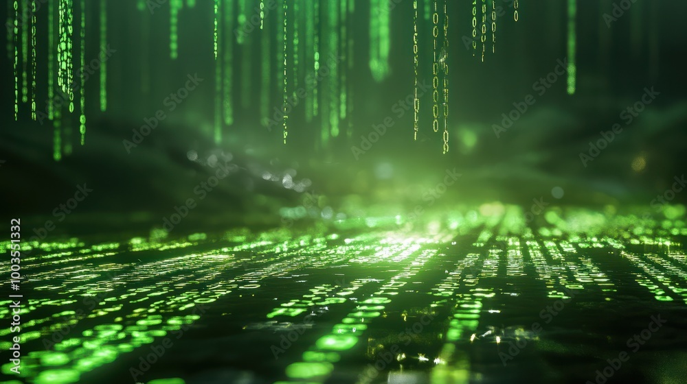 Poster green binary code data stream