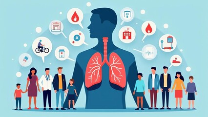 Lung Health Awareness Campaign: Comprehensive Illustration Highlighting Respiratory Care and Community Impact
