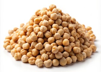 Organic chickpeas showcase their natural textures, beautifully contrasting against a pristine white background,