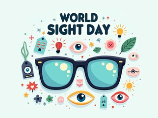 World Sight Day Illustration: Vibrant Eye Health Awareness Campaign Featuring Glasses, Eyes, and Vision Care Symbols for Global Vision Awareness