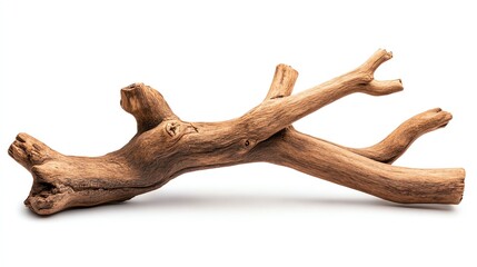 Wooden driftwood piece on white isolate background.