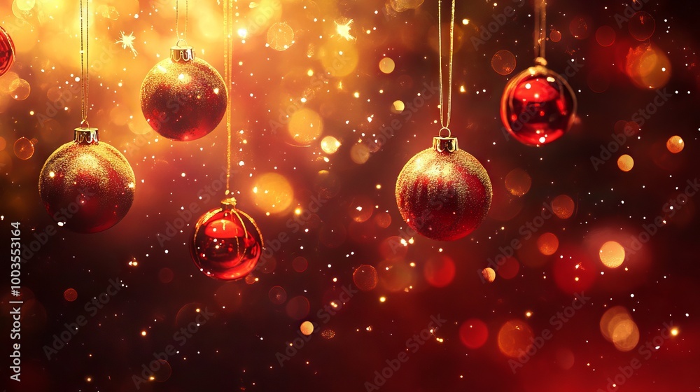 Canvas Prints festive abstract christmas background with sparkling lights and snowflakes in red and gold tones