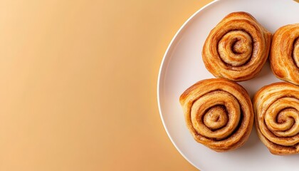 Fototapeta premium Cinnamon Rolls on White Plate with Orange Background