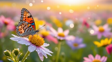 Butterflies and flowers on a bright morning