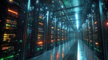 Fototapeta premium Server Room with Glowing Lights