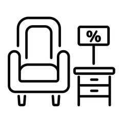 Furniture sale icon in linear style