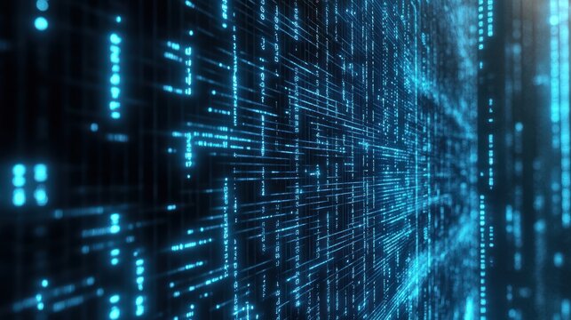 streaming binary code background. Digital binary data. Random Parts of Program Code. Digital Data Technology Concept. - Powered by Adobe