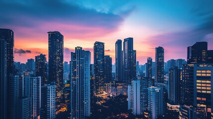 Fototapeta premium Urban Skyline at Dusk with Vibrant Colors