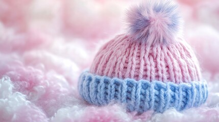Pink and blue knitted baby hat with