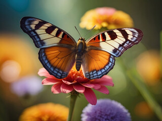 Fototapeta premium butterfly on pink daisy flower