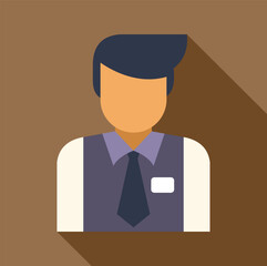 Male character wearing a tie and a blank badge on a brown background with a long shadow