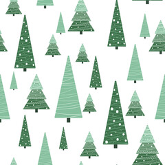 Christmas tree seamless pattern, festive, new year pattern, white background