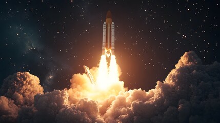 Space rocket launch. 3d render. 
