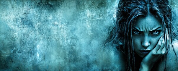 Fototapeta premium Poignant Anime Style Expression in Blue Tones