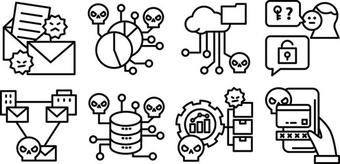A collection of icons for potential threats in the system model.