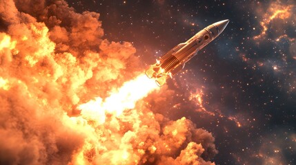 Fototapeta premium Space rocket launch. 3d render. 