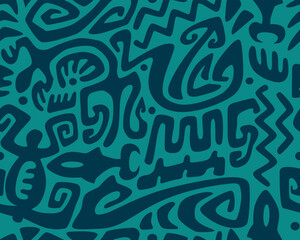 Tiki seamless pattern. Aztec textile print.Geometric, vector background. Suitable for printing on fabric and paper, for Hawaiian parties. 