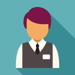 Cartoon illustration of a young man wearing a tie and name tag, suggesting a professional setting