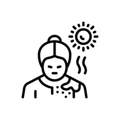 Black line icon for sun burn