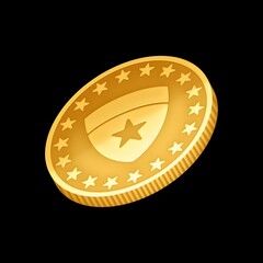 Fototapeta premium Golden Coin with Star and Shield 