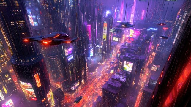 Futuristic Cityscape with Flying Cars