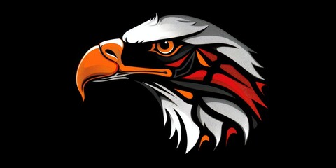 Minimalistic eagle head with bright tribal designs.
