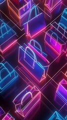Obraz premium A neon image of bags with a bright blue bag in the middle