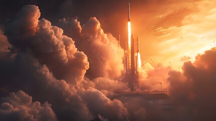 Fototapeta premium Space rocket launch. 3d render. 