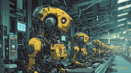 Fototapeta premium Robots Working on an Assembly Line