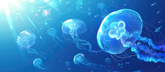 Obraz premium Glowing jellyfish in underwater scene showcasing the beauty of chrysaora pacifica species