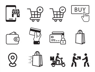 e-commerce icon collection, online purchasing steps icon vector illustration