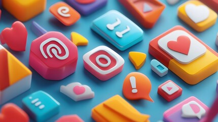 abstract modern trendy social media and technology icons. 3d rendering. 