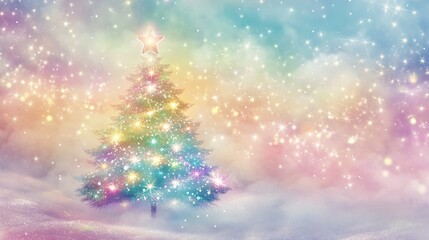 Naklejka premium Glowing Christmas tree with star in magical