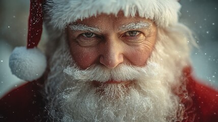 Close shot of Santa in manga style, plain white backdrop, rosy cheeks and white hair, soft pixelated effect, minimal and captivating composition.