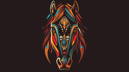 Simple minimalist horse head featuring colorful tribal ornaments.