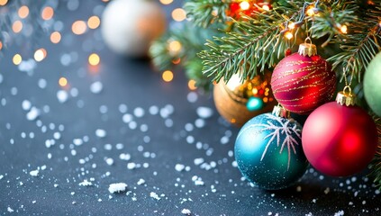 Obraz premium Copy space, snowflakes, colorful Christmas tree