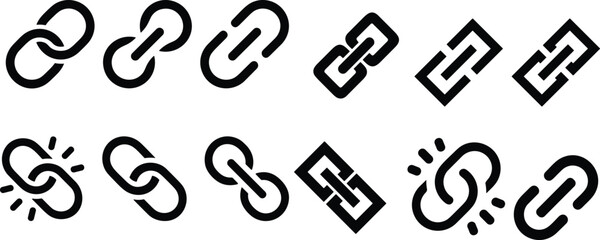 Links icons set. Internet URL or webpage URL link icon collection.