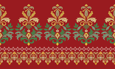 Ethnic ikat floral Ethnic Indian Pattern Ikat pattern Ethnic Pattern. Motifs  boho paisley Floral Ikat pattern embroidery border. Border indian floral Aztec embroidery border seamless patterns.