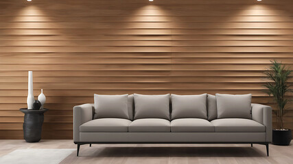 Luxury Interior home decoration with sofa and wooden wall background