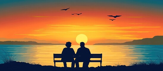 Obraz premium Silhouettes of Love at Sunset by the Lake