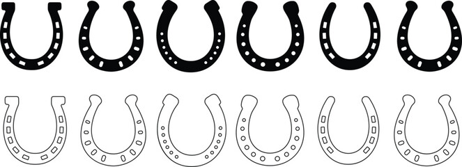 Horseshoe icon set. Luck symbol flat and line style. Horse shoes collection vector illustration