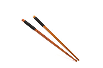 wooden chopsticks isolated on white background.	