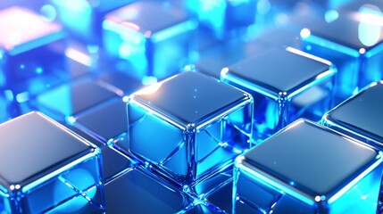 A blue geometric shape abstract technology background containing hexagons and circles