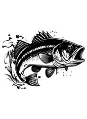 Bass Fish | Marine Life | Big Catch | Lake Fishing | Aquatic Animal | Angler Dad | Wild Animal | Outdoor Fishing | Original Illustration | Vector and Clipart | Cutfile and Stencil