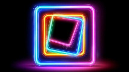 Fototapeta premium In this background, neon outlines are outlined in geometric shapes with depth perspectives