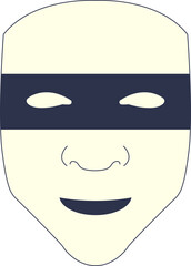 A minimalist mask with a black band across the eyes, symbolizing anonymity and secrecy.