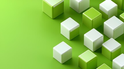 Obraz premium Green geometric cubes are arranged in a symmetrical pattern on a modern, minimalist, and stylish background.