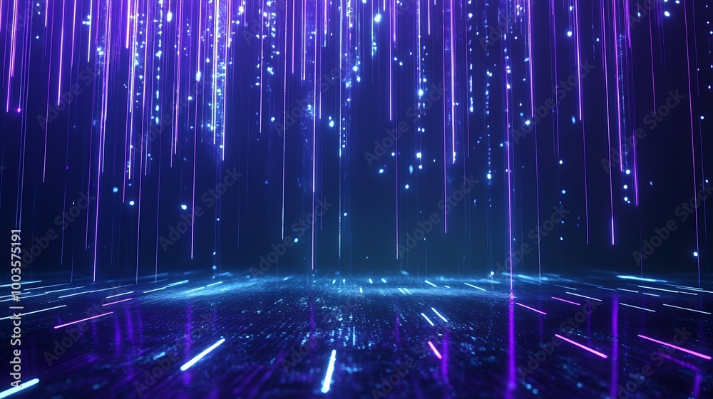 Poster abstract digital background with glowing lines and particles creating a futuristic atmosphere.