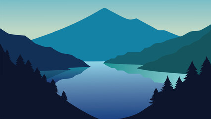 Crater Lake at Lake Borobudur, showcasing its serene waters and lush surrounding landscape in Indonesia flat vector illustration