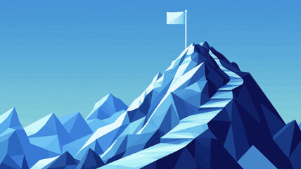 Abstract Mountain Path to Success in Futuristic Technology Style Conceptual Vector with Low Poly Wireframe Flag